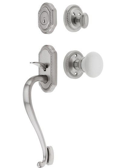 Newport Entry Lock Set in Satin Nickel Finish with Hyde Park Knob and